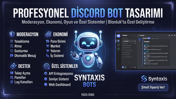 Discord sunucunuza özel botları profesyonelce geliştiririm