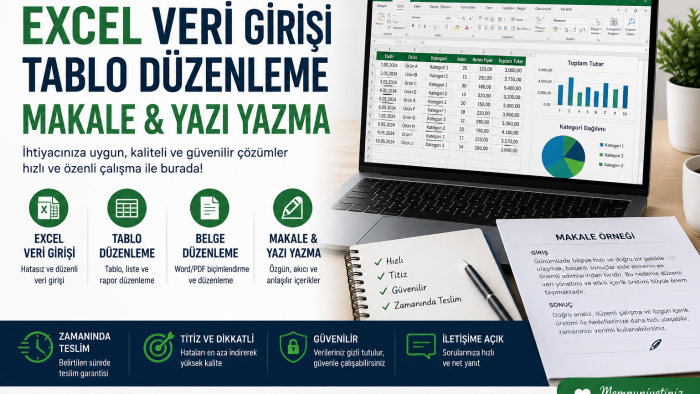 Excel ve makale yazımı işlerinizi yaparım
