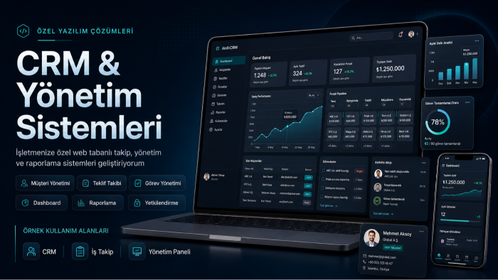 işletmenize özel CRM ve yönetim paneli geliştiririm