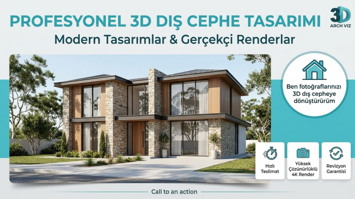 gönderdiğiniz görseller üzerinden 3D dış cephe yaparım