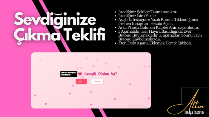 sevdiğinize çıkma teklifi etmek için bir web sitesi yaparım