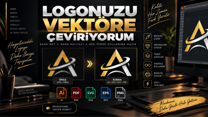 logonuzu profesyonel olarak vektörel formata dönüştürüyorum
