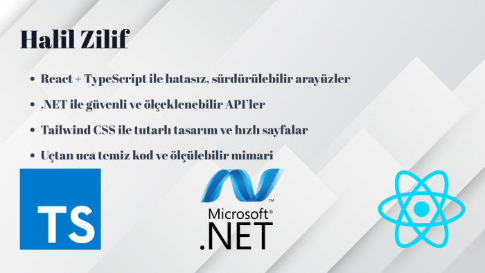 React ve .NET ile modern web siteleri geliştiririm