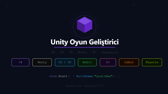 Unity ile 2D ve 3D oyun projeleri geliştiririm