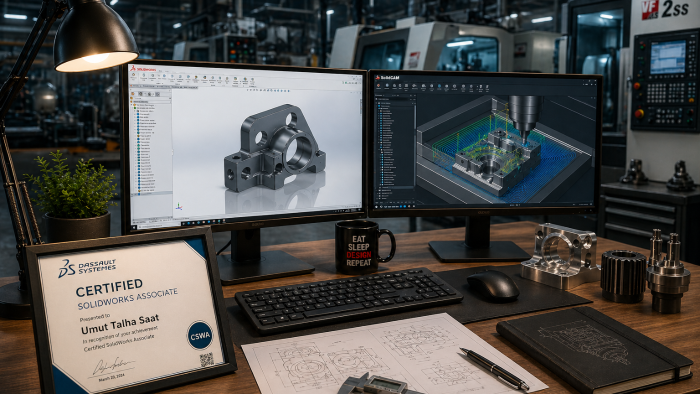 SolidWorks ile tasarım yapar SolidCAM ile üretime hazırlarım