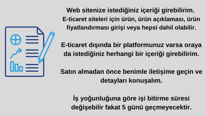 web sitenizde veya pazaryerlerinde ürün/içerik girebilirim