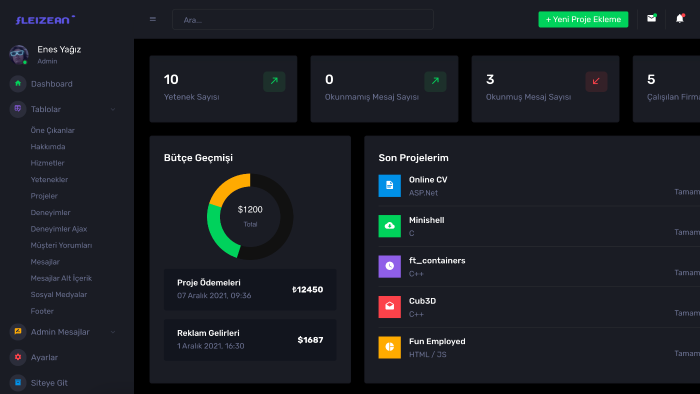 sitenize admin panel tasarlayıp yönetmenizi kolaylaştırırım