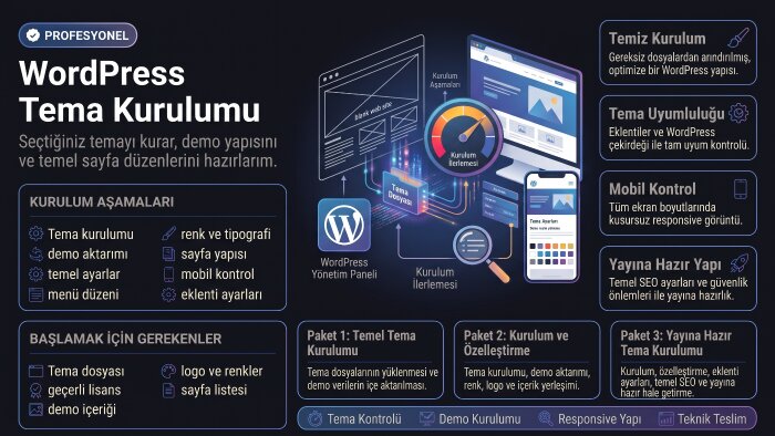 wordpress tema kurulumu ve ayarlarını yaparım