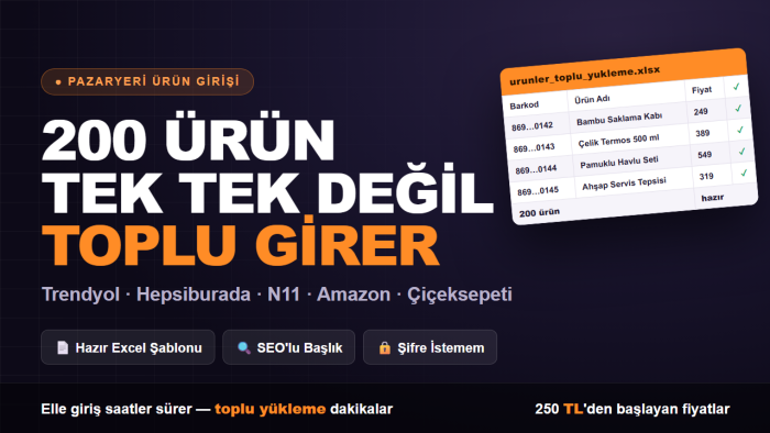 trendyol ve pazaryerlerine toplu ürün girişi yaparım