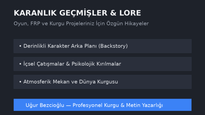 projeleriniz için derinlikli hikaye ve karakter yazarım