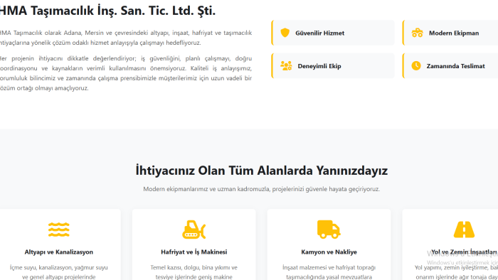 inşaat ve nakliyat firmalarına kurumsal web sitesi yaparım