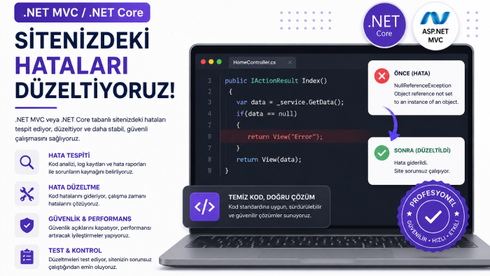 .NET MVC / .NET Core sitenizdeki hataları düzeltirim