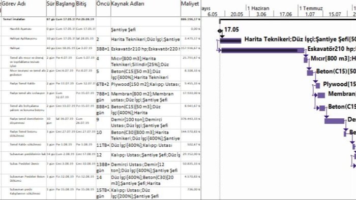 Ms Project ile inşaat işleri ile ilgili iş programı yaparım