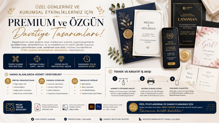 özel gün ve düğünler için şık davetiye tasarımı yaparım
