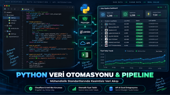 otomatik web veri toplama ve fiyat takip altyapısı kurarım