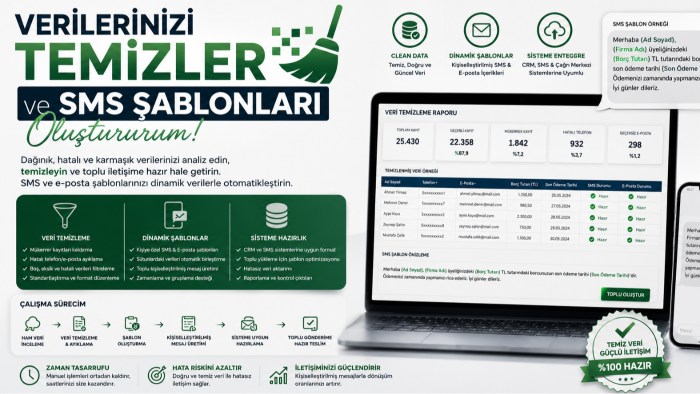 verilerinizi temizler ve SMS şablonları oluştururum