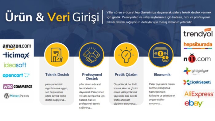 ürün ve veri girişleriniz için teknik destek sağlarım