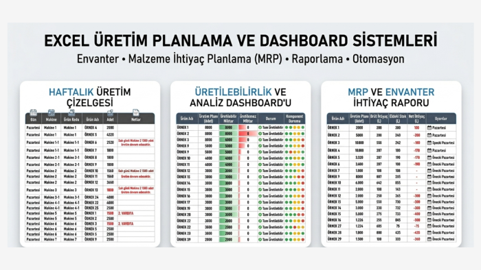 Excel ile üretim planlama ve MRP sistemleri kurarım
