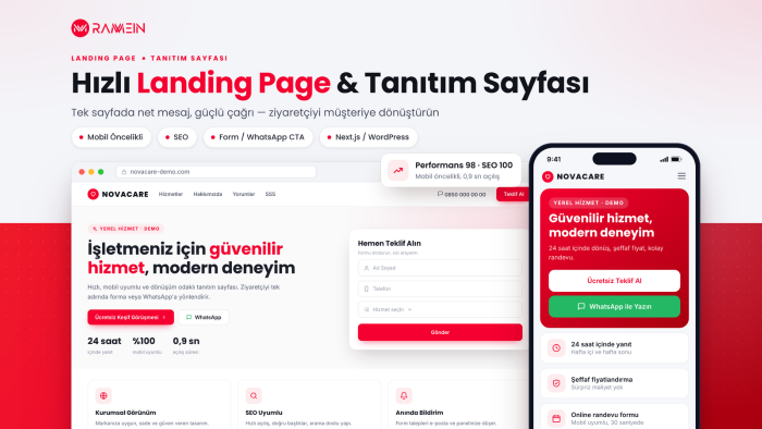 landing page ve hizmet tanıtım sayfanızı hızlıca kurabilirim