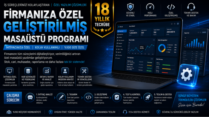 firmanıza özel geliştirilmiş masaüstü programı yapabilirim