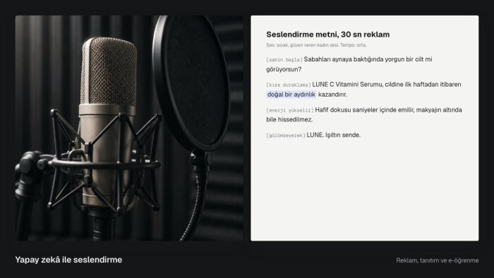 yapay zekâ ile doğal ve profesyonel seslendirme yaparım