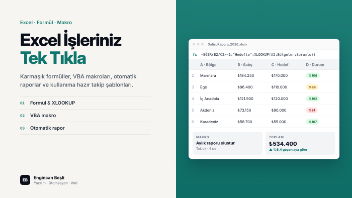 Excel formül, makro ve otomatik raporlarınızı hazırlarım