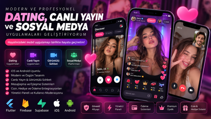 dating, canlı yayın sosyal medya uygulamaları geliştiririm