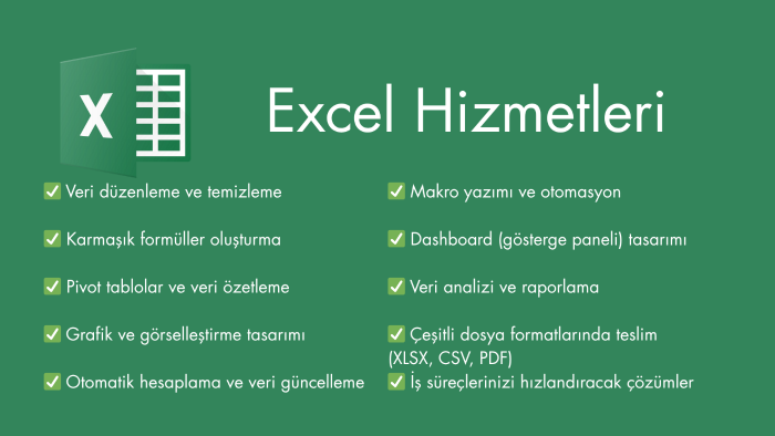 Excel ile verilerinizi düzenler, raporlar oluştururum