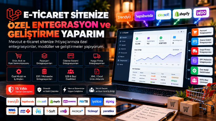 e-ticaret sitenize özel entegrasyon ve geliştirme yaparım