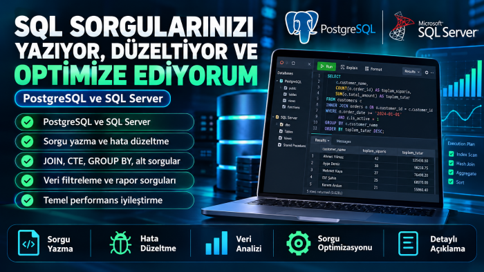 SQL sorgularını yazıyor, düzeltiyor ve optimize ediyorum