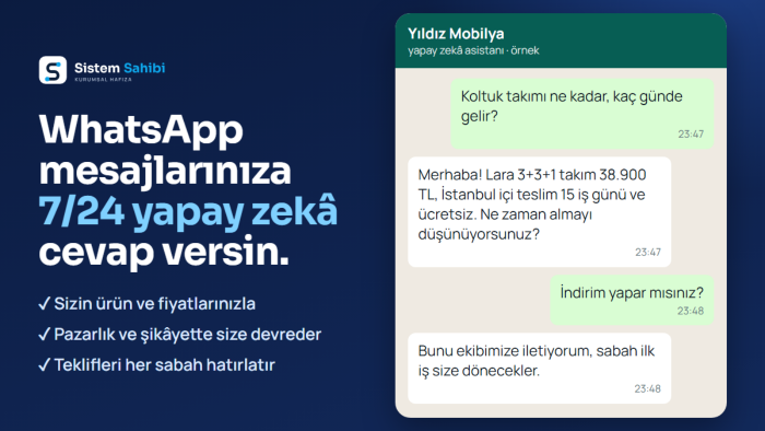 WhatsApp mesajlarınıza 7/24 cevap veren yapay zekâ kurarım