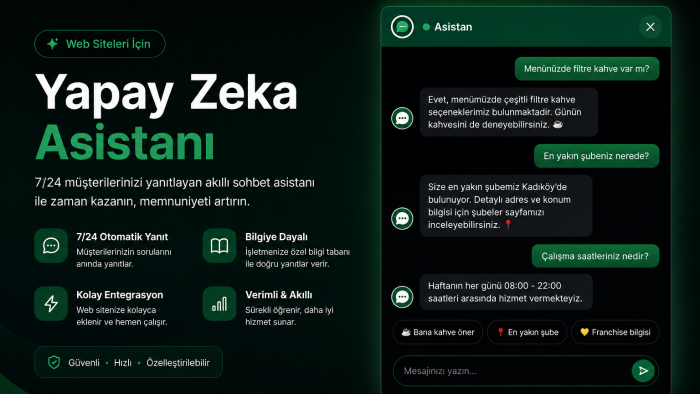 web sitenize özel yapay zeka asistanı geliştiririm