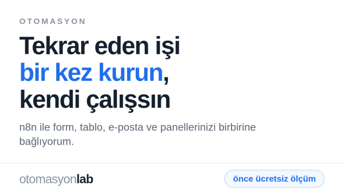 n8n ile tekrar eden işlerinizi otomatikleştiririm