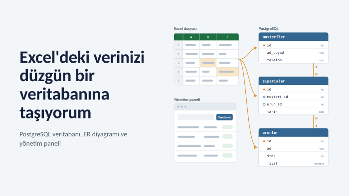 excel verilerinizi postgresql ve web paneline taşırım