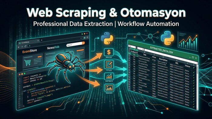 Python ile web scraping ve otomasyon geliştiririm