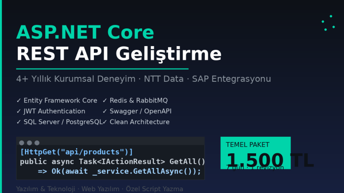 ASP.NET Core REST API ve backend servisi geliştirebilirim