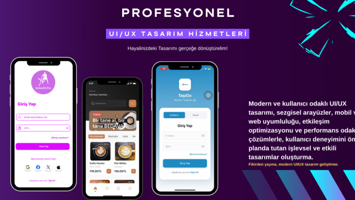  projeleriniz için profesyonel UI/UX tasarımlar yaparım