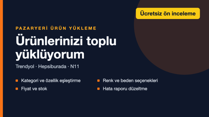 ürünlerinizi Trendyol, Hepsiburada ve N11'e toplu yüklerim