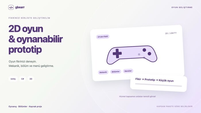 oyun fikriniz için 2D oyun ve prototip geliştiririm