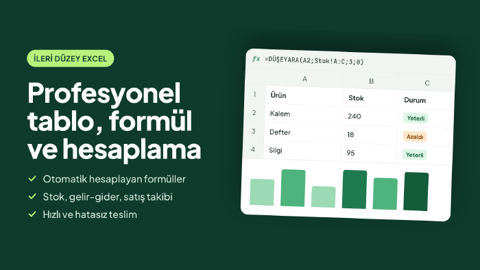 Excel'de profesyonel tablo, formül ve hesaplama yaparım