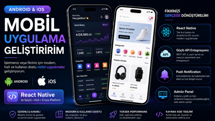 Android ve iOS için size özel mobil uygulama geliştiririm