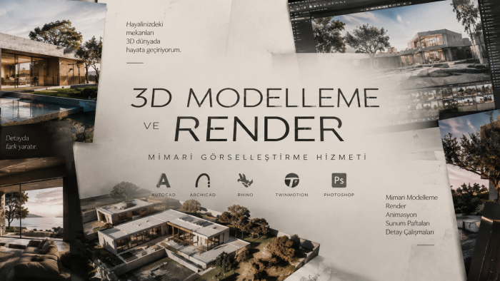 profesyonel mimari modelleme, render, teknik çizim yapıyorum
