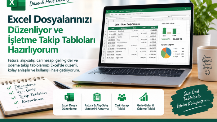 Excel dosyalarınızı düzenler ve tablolarınızı hazırlarım
