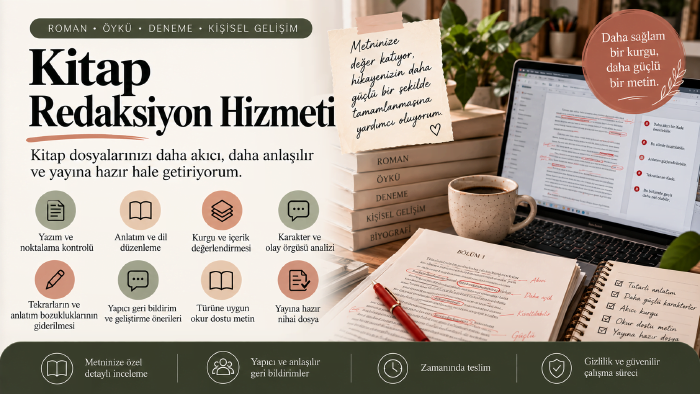 kitap dosyanızı redakte ediyor, yayına hazırlıyorum