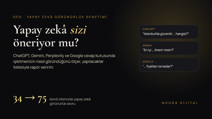 ChatGPT ve Google'da görünürlüğünüzü denetler raporlarım