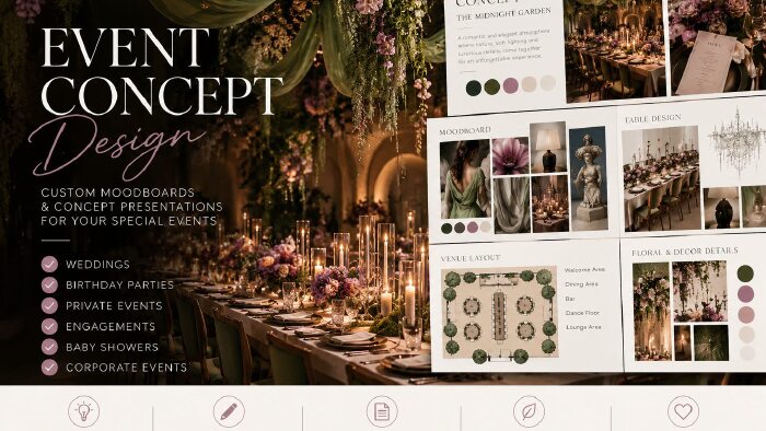 özel etkinlikleriniz için konsept ve moodboard hazırlarım