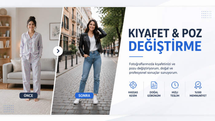 fotoğrafınızda kıyafetiniz ve pozunuzu değiştirebilirim