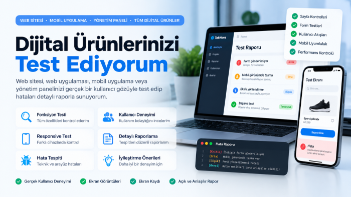 dijital ürününüzü test edip hataları detaylı raporlarım