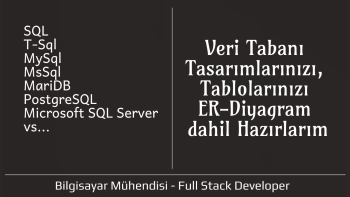 veritabanı tablolarınızı, er diyagramınızı vs. hazırlarım