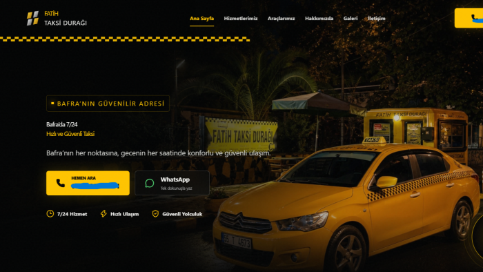 taksi işletmeleri için özel web sitesi geliştiririm